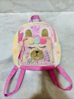 Kids Pink Sequin Bunny Backpack - Cute Pom-Pom Design